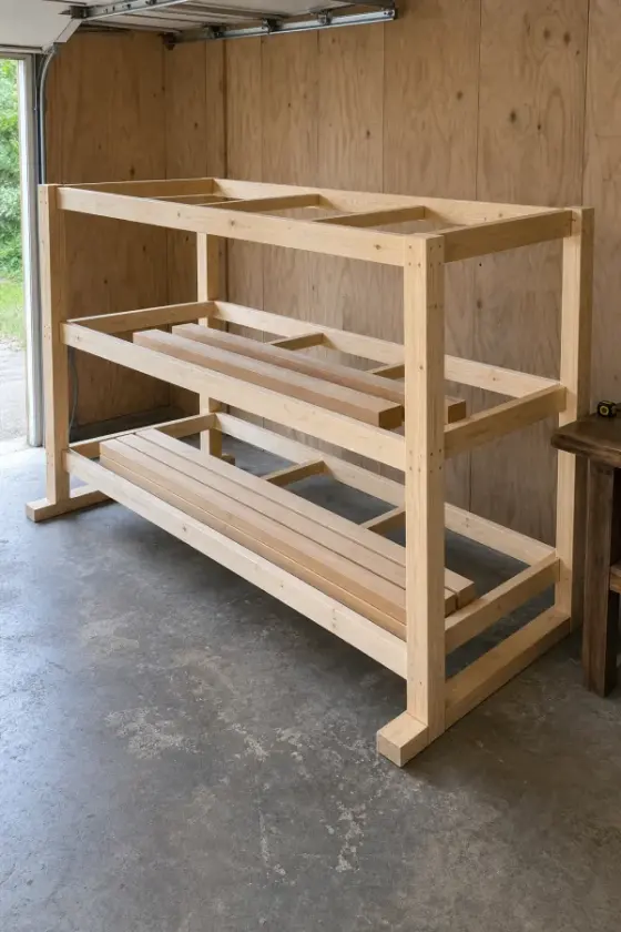 A finished lumber storage rack