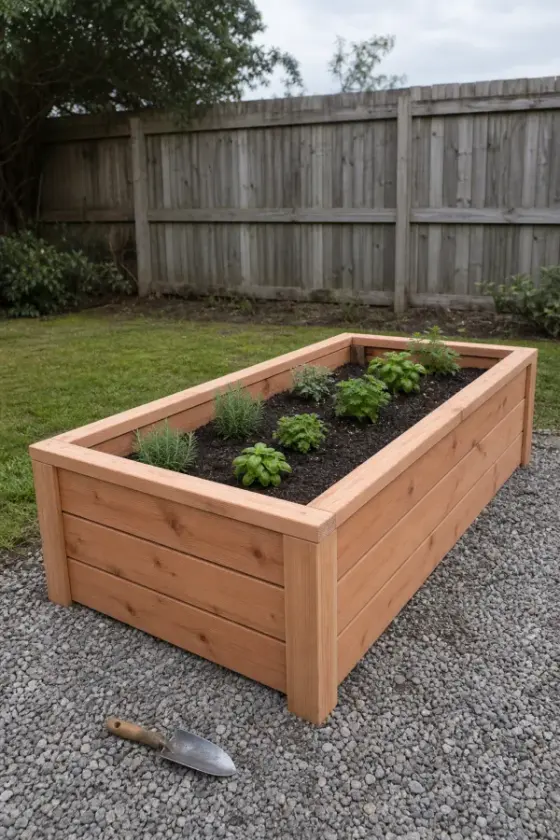 A finished raised garden bed