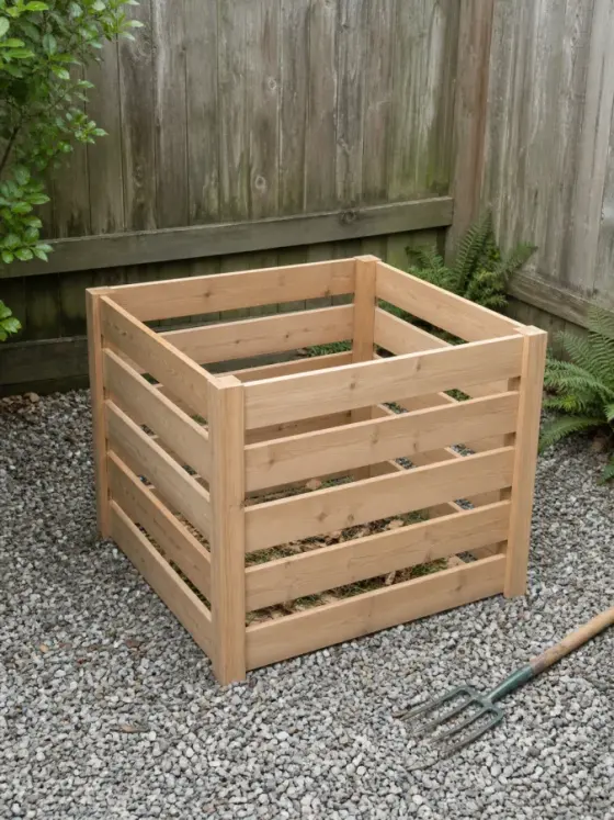 A finished slatted compost bin